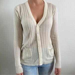 Vintage 60s loomtogs tennis white ribbed cardigan shirt sweater long sleeve